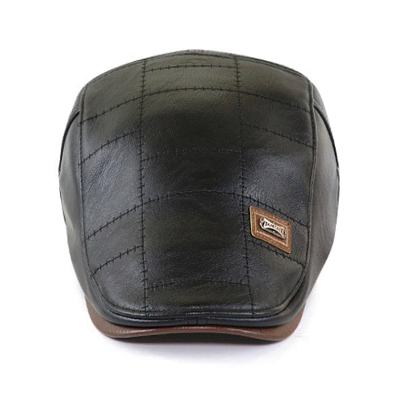 Men Beret Adjustable Leather Flat Cap