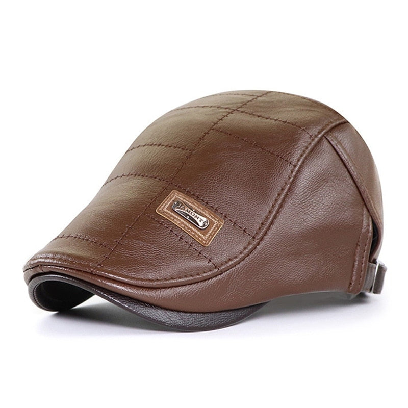 Men Beret Adjustable Leather Flat Cap