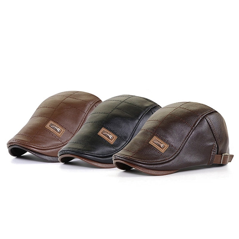 Men Beret Adjustable Leather Flat Cap