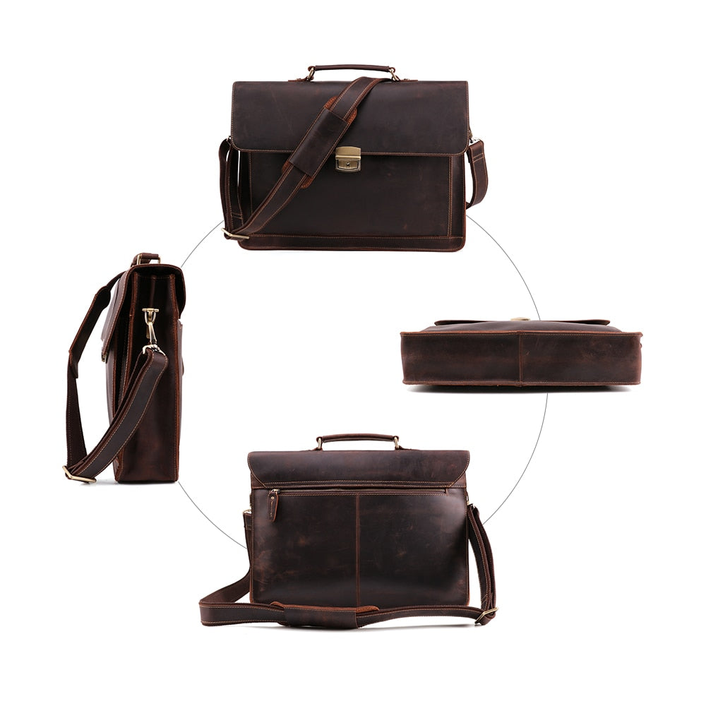 Genuine Leather Men's Briefcase Vintage Messenger Shoulder Bag