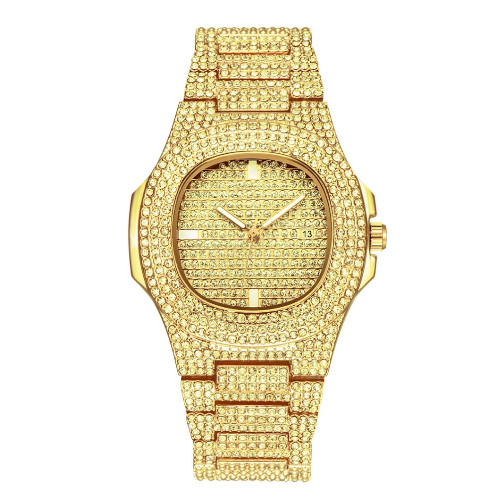 Unisex Luxury Iced Out Quartz Micro Pave CZ Wrist Watch