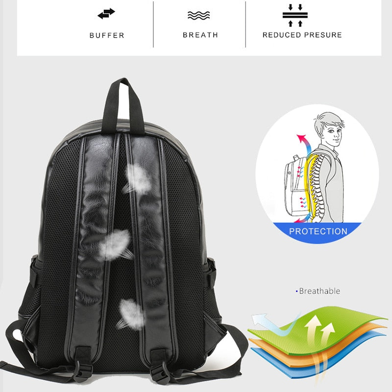 Men Leather Waterproof Travel Backpack