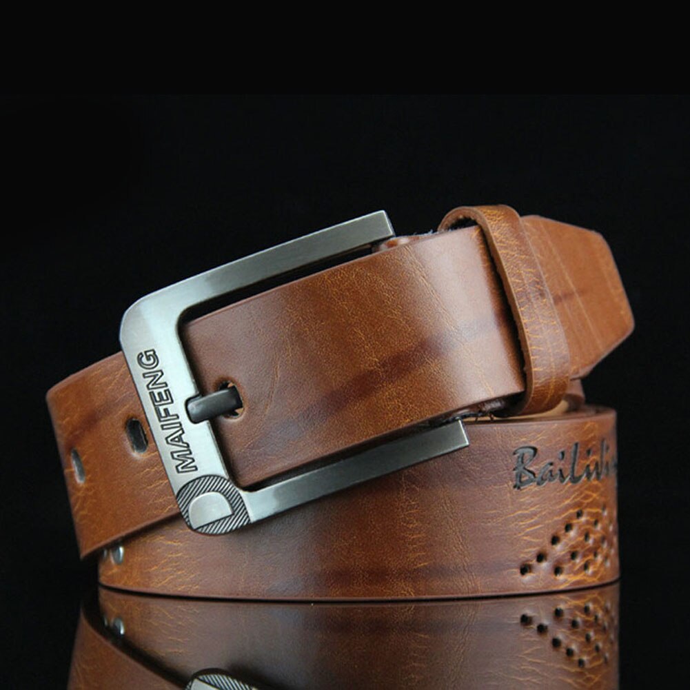 Men Antique Pin Buckle Genuine Leather Belt