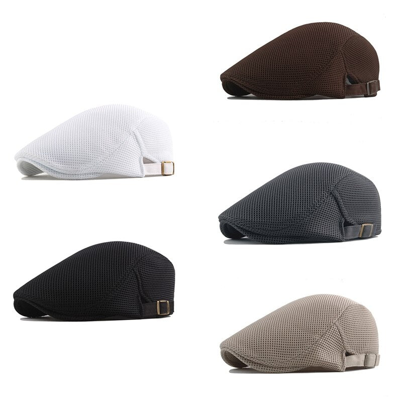 Cotton Adjustable Mesh Beret Flat Cap For Men