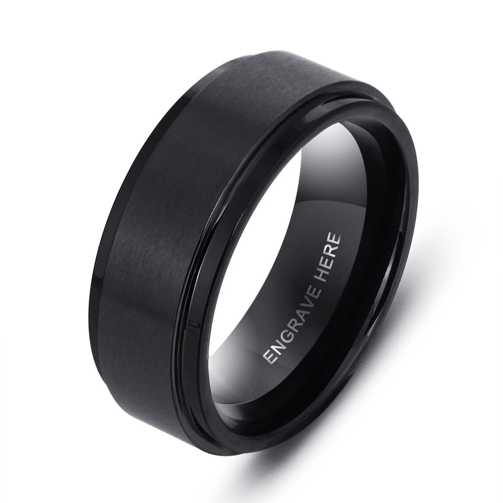 Personalized Engrave Tungsten Steel Men Black Stainless Steel Ring