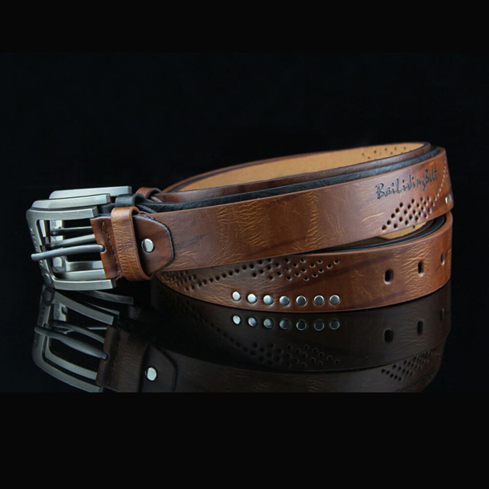 Men Antique Pin Buckle Genuine Leather Belt