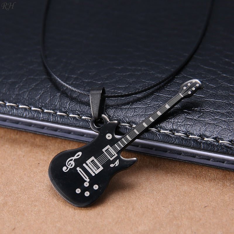 Women Necklace  Stainless Steel Guitar Necklace  Stainless Steel  Necklaces  Necklace  Musician Necklace  Men Necklace  Men Gift  Leather Chain  Leather