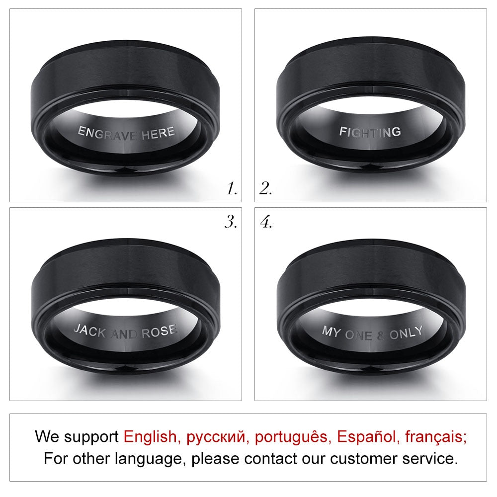 Personalized Engrave Tungsten Steel Men Black Stainless Steel Ring