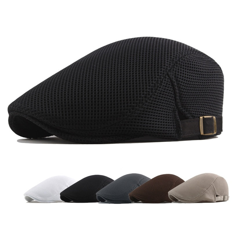 Cotton Adjustable Mesh Beret Flat Cap For Men