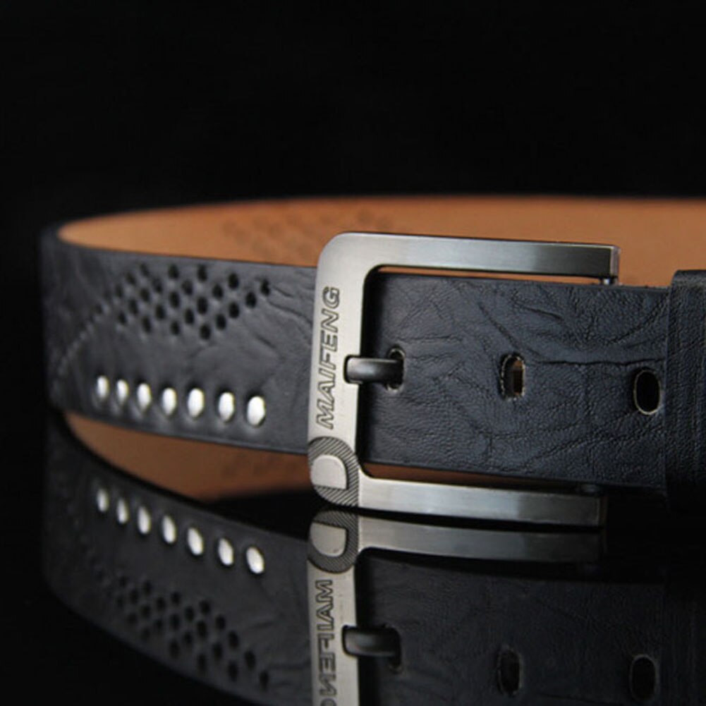 Men Antique Pin Buckle Genuine Leather Belt
