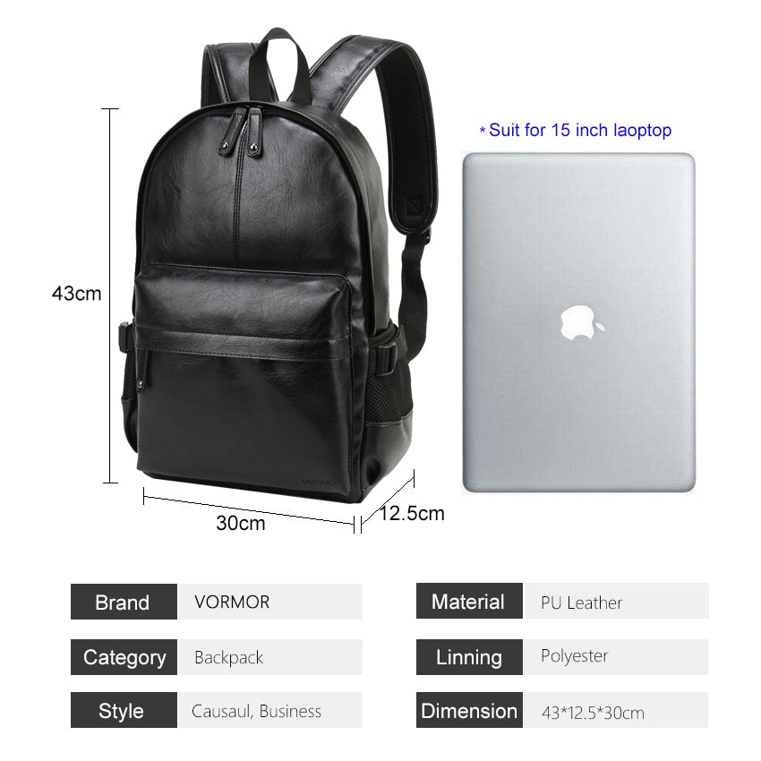 Men Leather Waterproof Travel Backpack