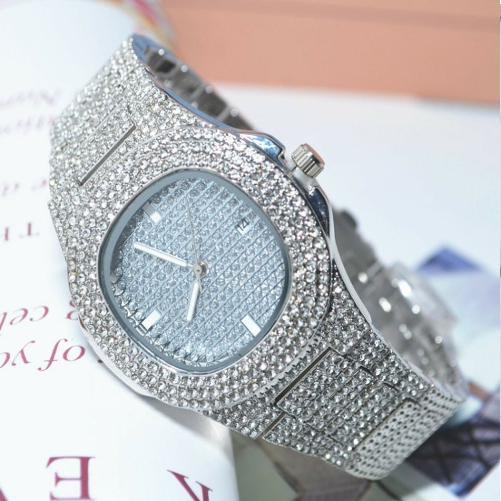 Unisex Luxury Iced Out Quartz Micro Pave CZ Wrist Watch