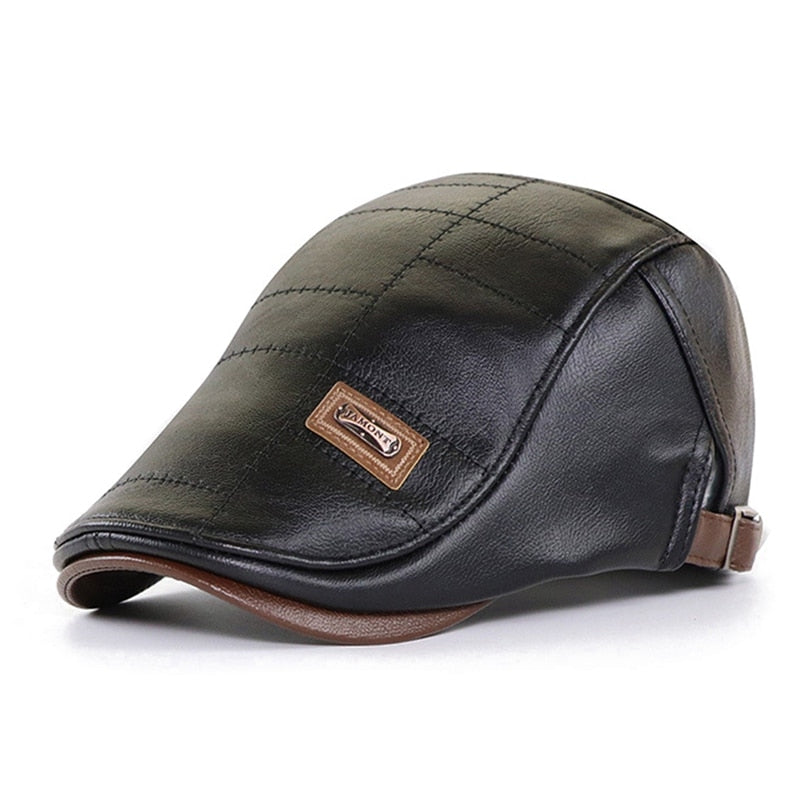 Men Beret Adjustable Leather Flat Cap