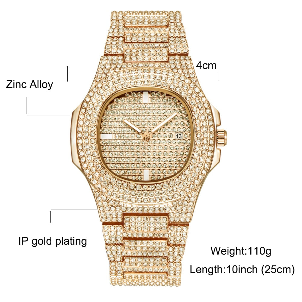 Unisex Luxury Iced Out Quartz Micro Pave CZ Wrist Watch